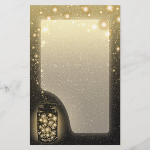 Glowing Jar Of Fireflies With Night Stars Unlined Stationery
