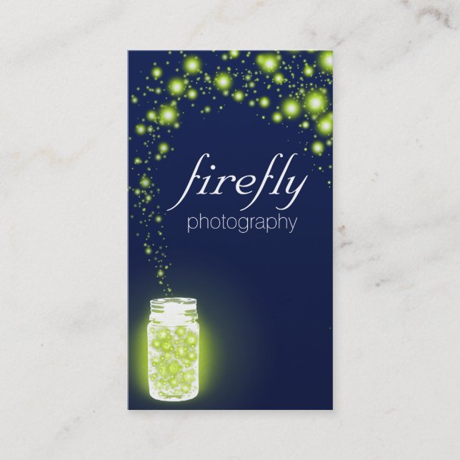 Glowing Jar Of Green Fireflies Blue Night Business Card (Front)