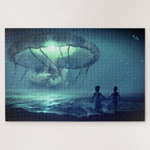Glowing jellyfish cloud over the ocean jigsaw puzzle