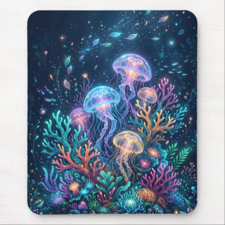 Glowing Jellyfish Fantasy Underwater Ocean Mouse Pad
