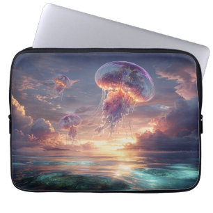 Glowing Jellyfish in Sunset Skies Laptop Sleeve