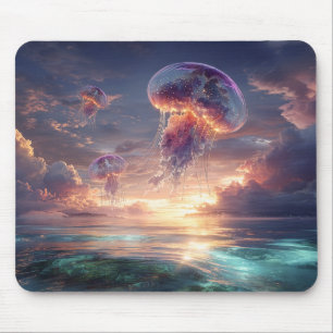 Glowing Jellyfish in Sunset Skies Mouse Pad