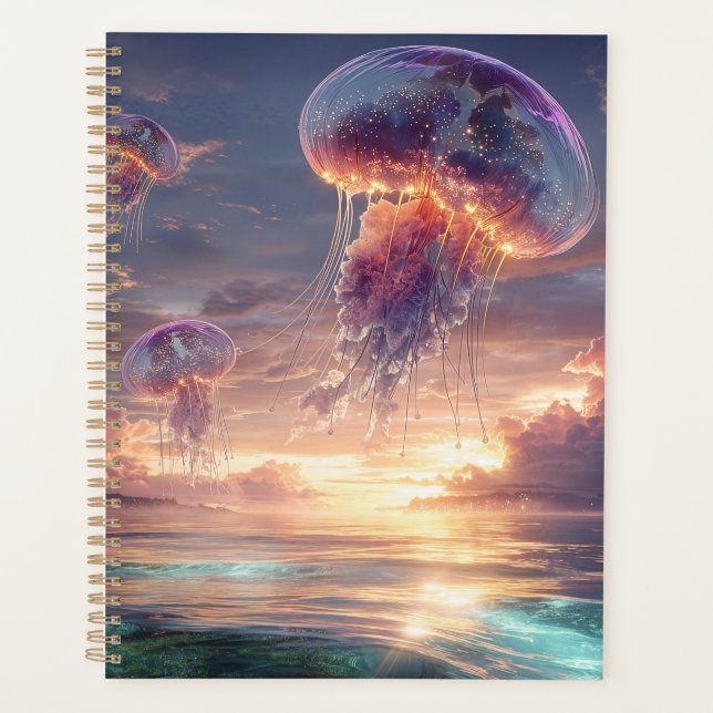 Glowing Jellyfish in Sunset Skies Planner (Front)