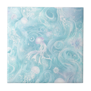 Glowing Jellyfish Ocean Pattern Ceramic Tile
