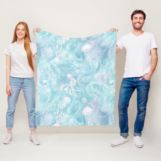 Glowing Jellyfish Ocean Pattern Fleece Blanket (In Situ)
