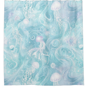 Glowing Jellyfish Ocean Pattern Shower Curtain