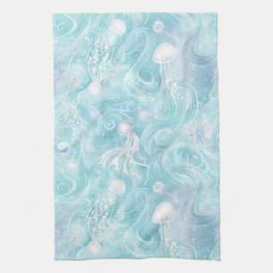 Glowing Jellyfish Ocean Pattern Tea Towel