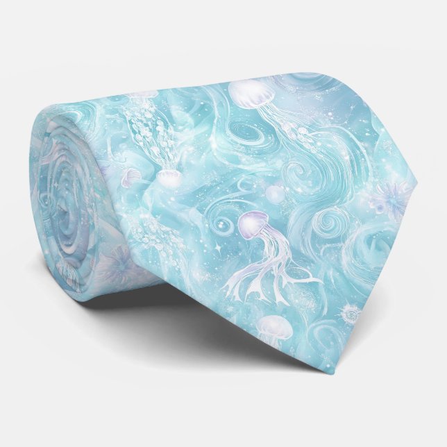 Glowing Jellyfish Ocean Pattern Tie (Rolled)