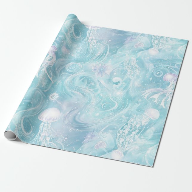 Glowing Jellyfish Ocean Pattern Wrapping Paper (Unrolled)