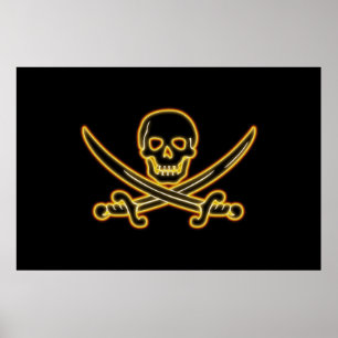Glowing Jolly Roger Pirate Flag Poster