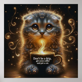 Glowing Kitty Coffee Cure Poster