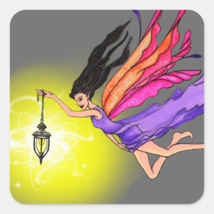 Glowing Lantern Fairy Square Sticker