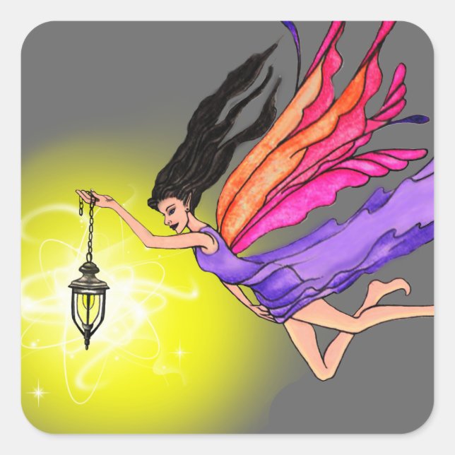 Glowing Lantern Fairy Square Sticker (Front)