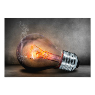 Glowing Light Bulb Cracked Glass Smoke Photo Print