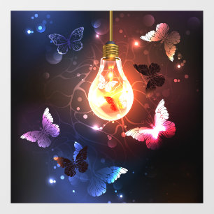 Glowing Light Bulb with Night Butterflies