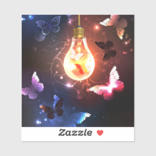 Glowing Light Bulb with Night Butterflies
