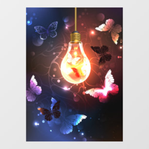 Glowing Light Bulb with Night Butterflies
