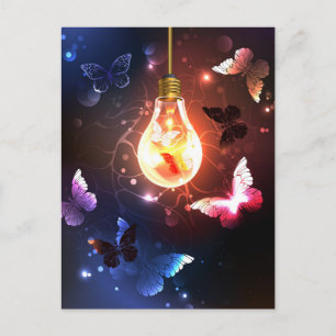 Glowing Light Bulb with Night Butterflies Advice Card