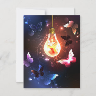 Glowing Light Bulb with Night Butterflies Announcement
