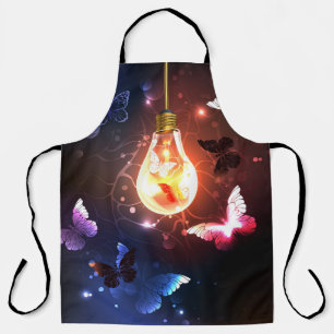 Glowing Light Bulb with Night Butterflies Apron
