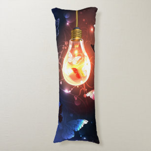 Glowing Light Bulb with Night Butterflies Body Cushion