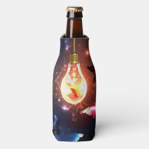 Glowing Light Bulb with Night Butterflies Bottle Cooler