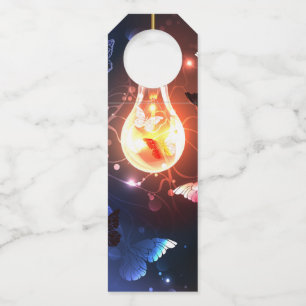 Glowing Light Bulb with Night Butterflies Bottle Tag