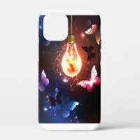 Glowing Light Bulb with Night Butterflies