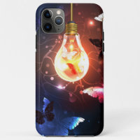 Glowing Light Bulb with Night Butterflies