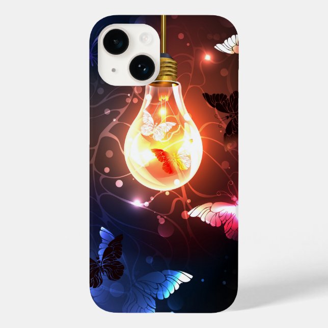 Glowing Light Bulb with Night Butterflies Case-Mate iPhone Case (Back)