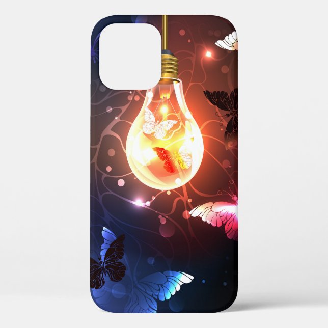 Glowing Light Bulb with Night Butterflies Case-Mate iPhone Case (Back)