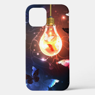 Glowing Light Bulb with Night Butterflies iPhone 12 Case