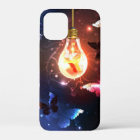 Glowing Light Bulb with Night Butterflies