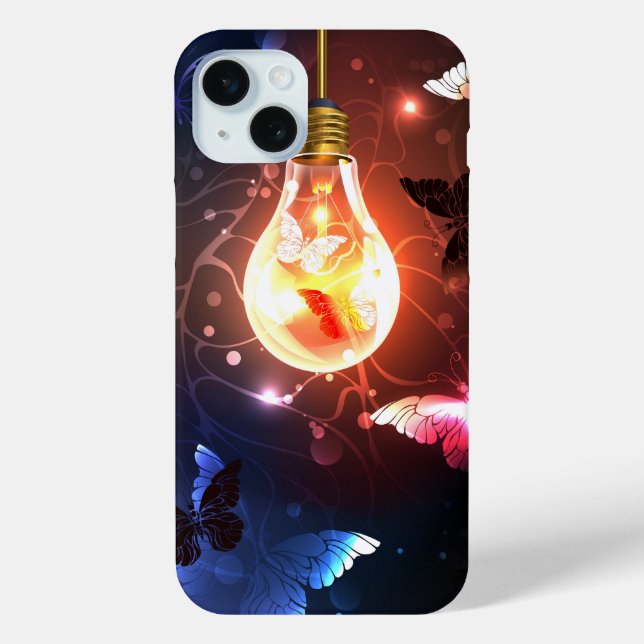 Glowing Light Bulb with Night Butterflies Case-Mate iPhone Case (Back)