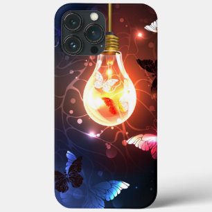 Glowing Light Bulb with Night Butterflies iPhone 13 Pro Max Case