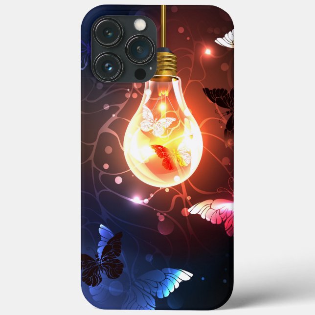 Glowing Light Bulb with Night Butterflies Case-Mate iPhone Case (Back)