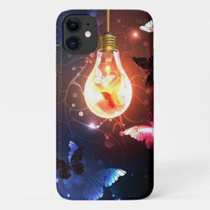 Glowing Light Bulb with Night Butterflies iPhone 11 Case