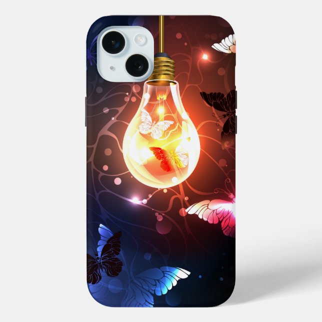 Glowing Light Bulb with Night Butterflies Case-Mate iPhone Case (Back)