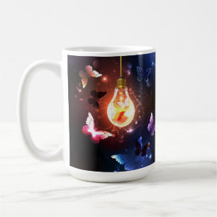 Glowing Light Bulb with Night Butterflies Coffee Mug