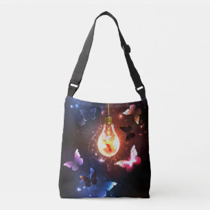 Glowing Light Bulb with Night Butterflies Crossbody Bag