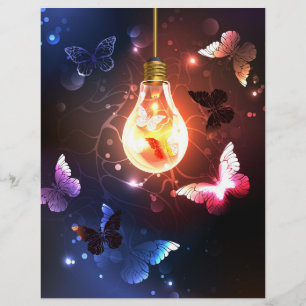 Glowing Light Bulb with Night Butterflies Custom Letterhead