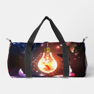 Glowing Light Bulb with Night Butterflies Duffle Bag
