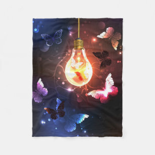 Glowing Light Bulb with Night Butterflies Fleece Blanket