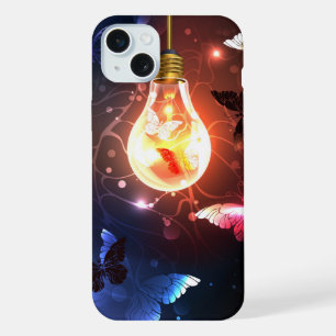 Glowing Light Bulb with Night Butterflies iPhone 15 Plus Case