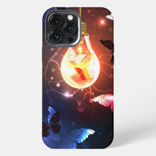 Glowing Light Bulb with Night Butterflies iPhone 13 Pro Max Case