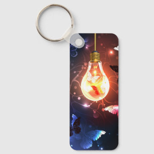 Glowing Light Bulb with Night Butterflies Key Ring