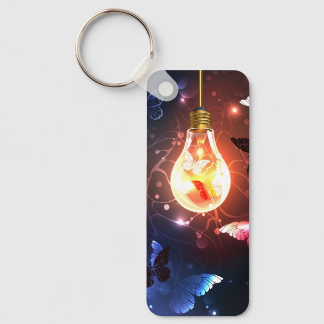 Glowing Light Bulb with Night Butterflies Key Ring (Front)