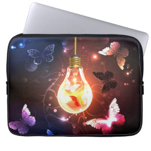 Glowing Light Bulb with Night Butterflies Laptop Sleeve