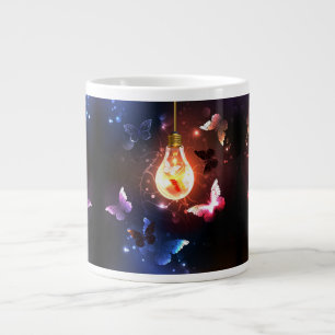 Glowing Light Bulb with Night Butterflies Large Coffee Mug