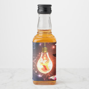Glowing Light Bulb with Night Butterflies Liquor Bottle Label